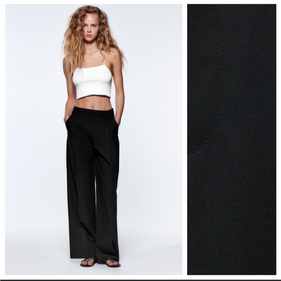 Zara Pants & Jumpsuits Zara Full Length Wide Leg Linen Blend Black